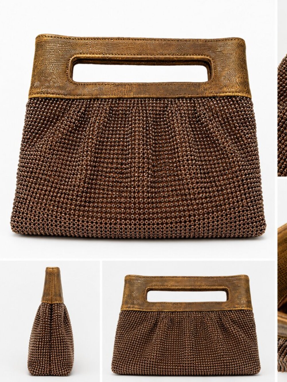 BCBGMaxAzria Bronze Metallic Mesh Cutout Handle Evening Clutch